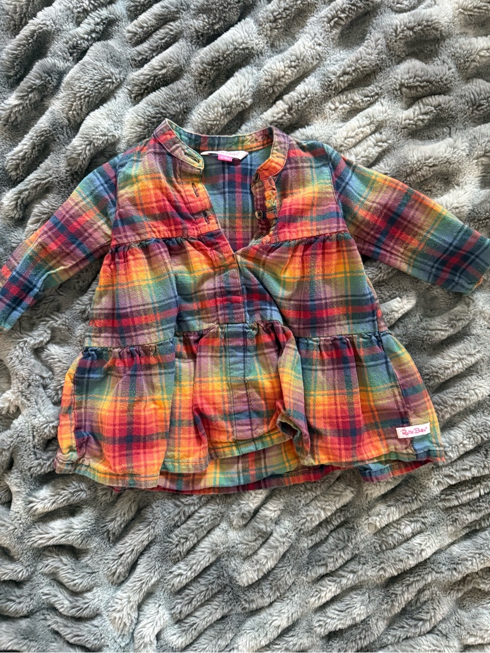 Ruffle Butts Rainbow Plaid Tiered Button Dress